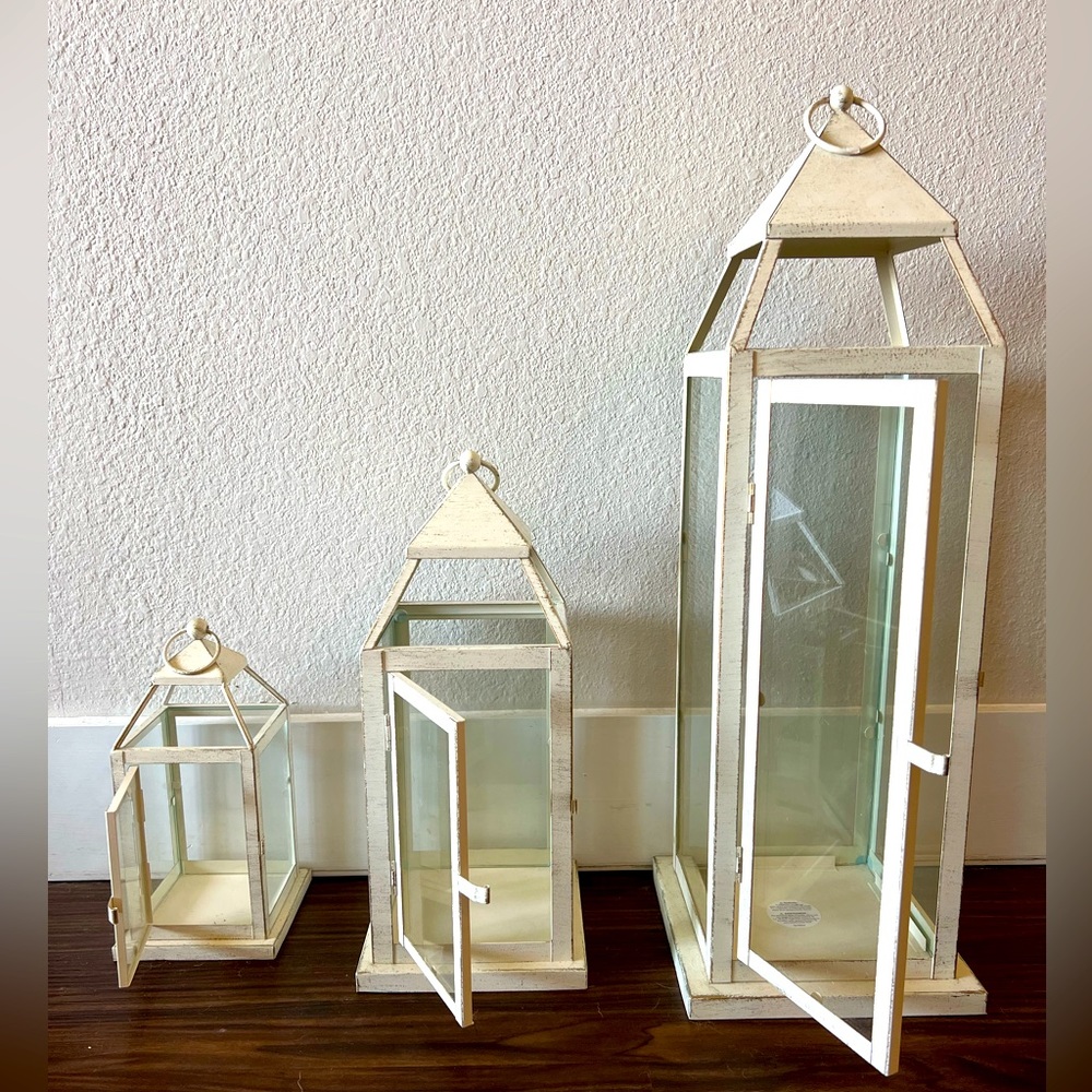 3 cream country outdoor/indoor metal lanterns